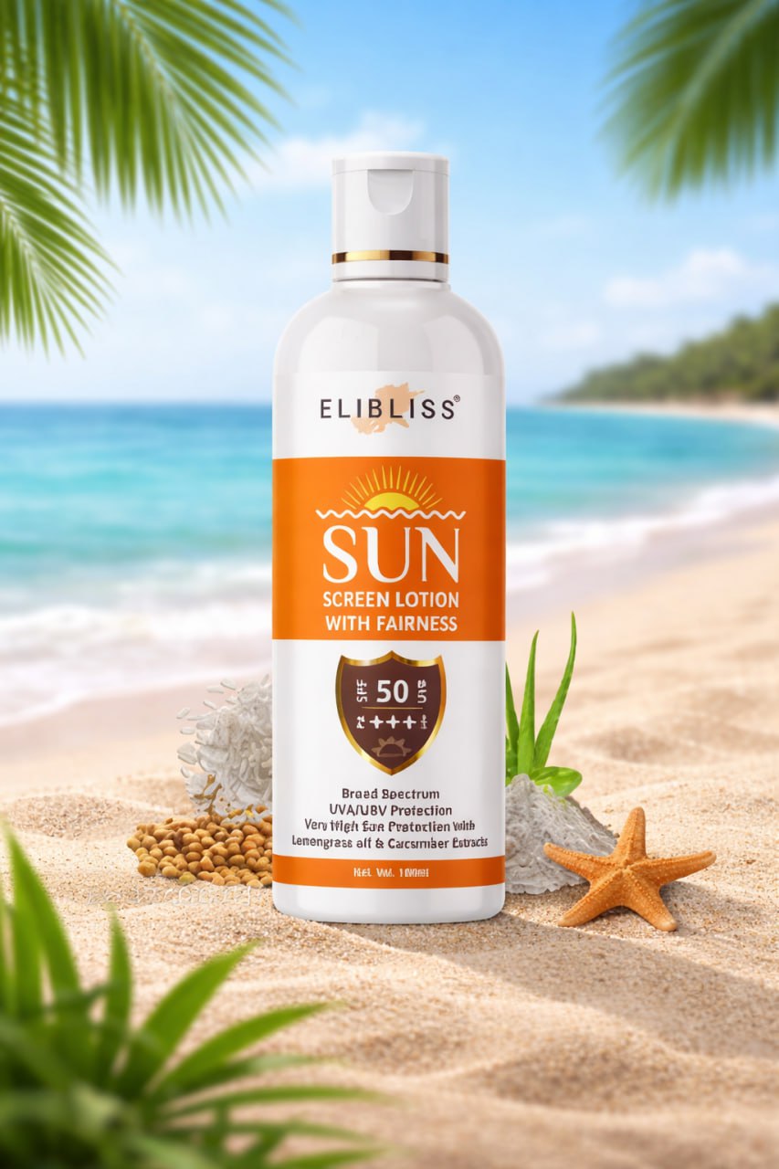 Elibliss SPF 50 Sunscreen Lotion with Cucumber & Lemongrass – Broad Spectrum Sun Protection for Summer, Lightweight & Non-Greasy (100ml)