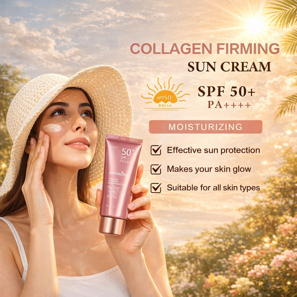 Sun Shield Collagen Cream SPF 50+ PA++++ – Daily Outdoor Sunscreen for Men & Women, Broad Spectrum UV Protection (80ml)