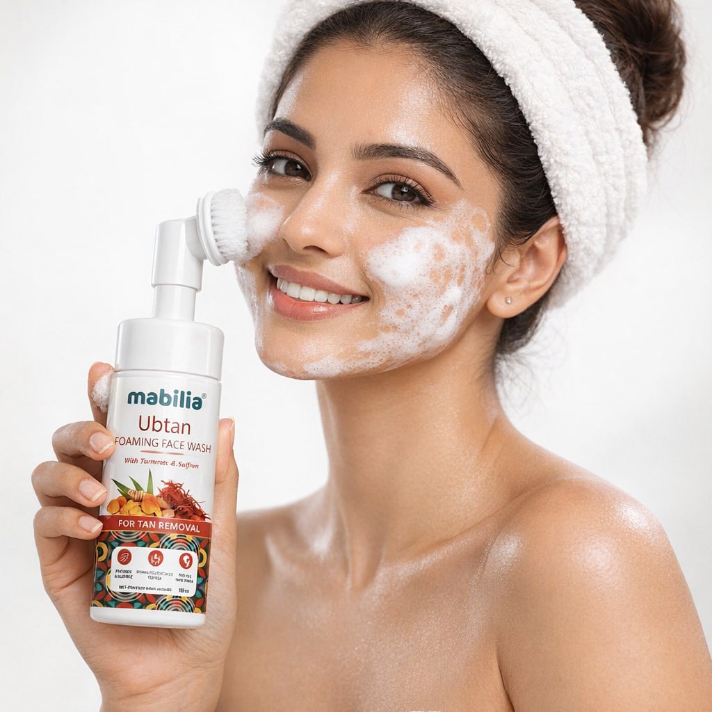 Ubtan Foaming Face Wash – Turmeric & Saffron for Tan Removal & Skin Brightening (150ml Pump Bottle)