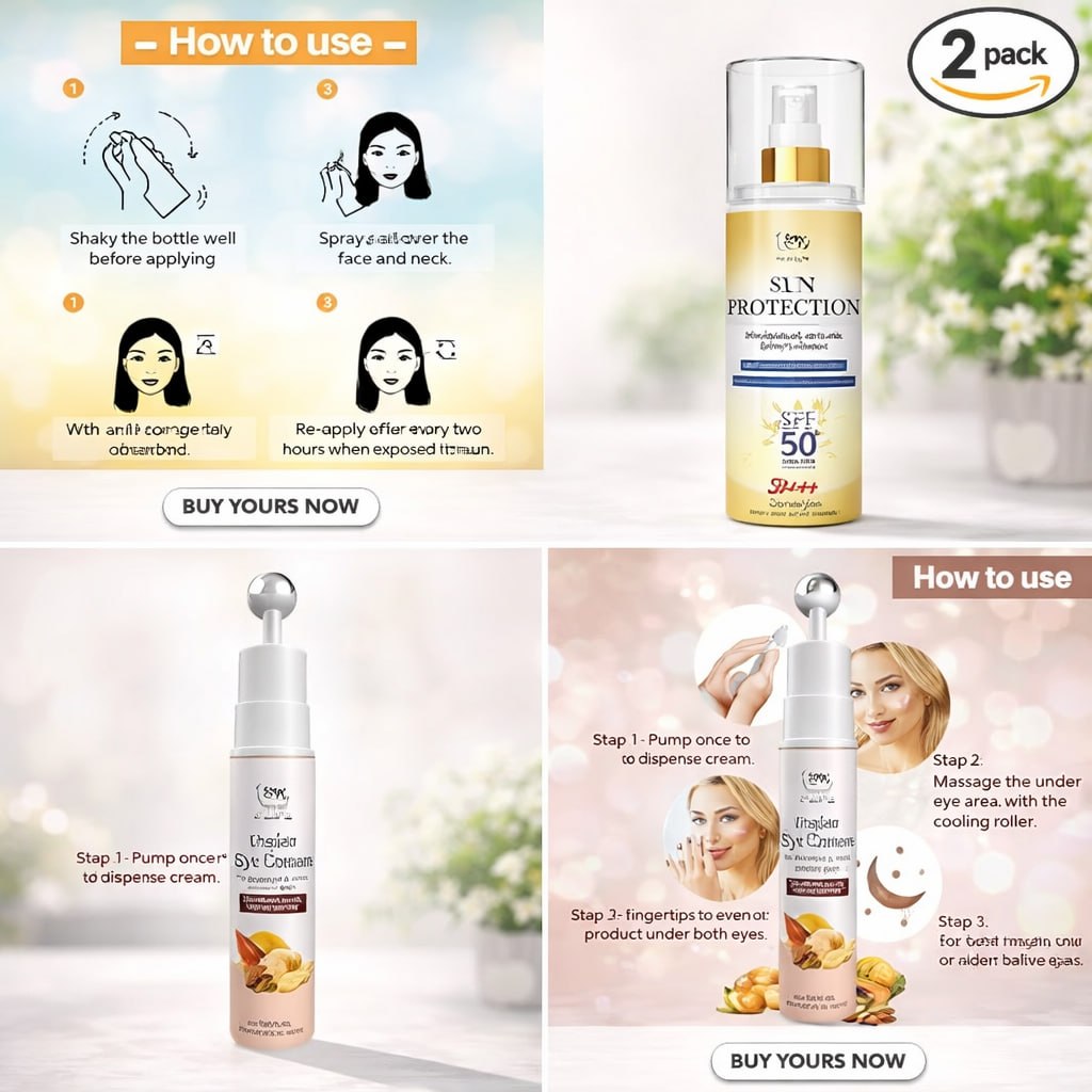 TNW – The Natural Wash Skincare Combo | Sun Protection SPF 50 Spray & Under Eye Cream | Protects Skin & Reduces Dark Circles | Suitable for All Skin Type