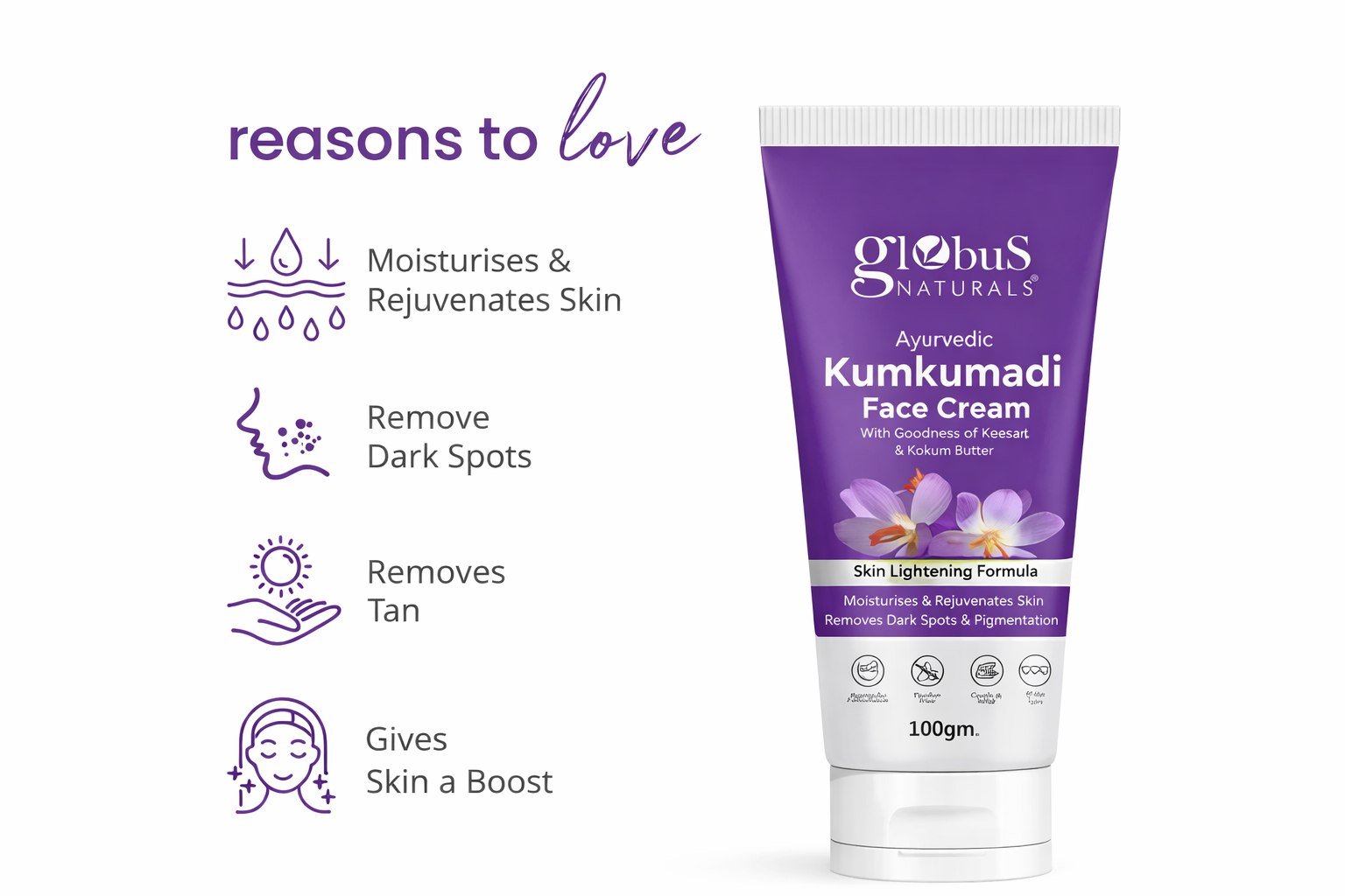 Combo of 5-Globus Naturals Ayurvedic Kumkumadi Skin Lightening Face Cream | With Manjistha & Kokum Butter | Chemical Free & Cruelty Free | For All Skin Types | 100 g (Pack of 5)