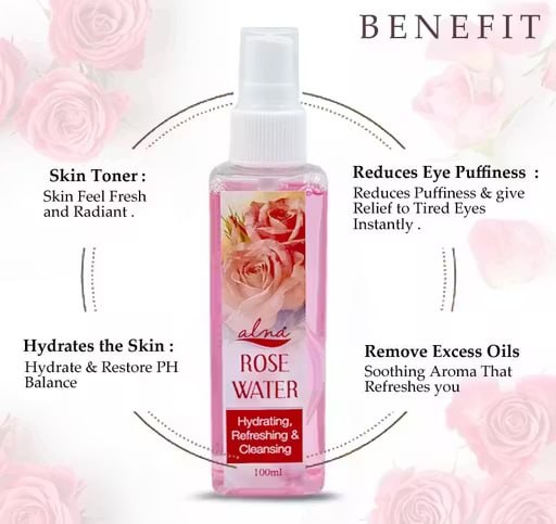 Alna Pure Rose Water Facial Toner | Refreshing & Hydrating Skin Care | For Glowing Skin | 100 ml Each (Combo Pack of 5)