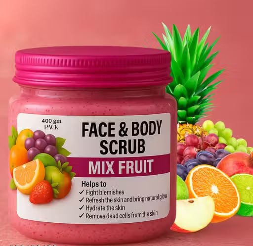 Mix Fruit Face & Body Scrub 400g | Brightening & Deep Nourishing Exfoliator | Removes Dead Skin Cells | Hydrating Scrub for Men & Women | All Skin Types