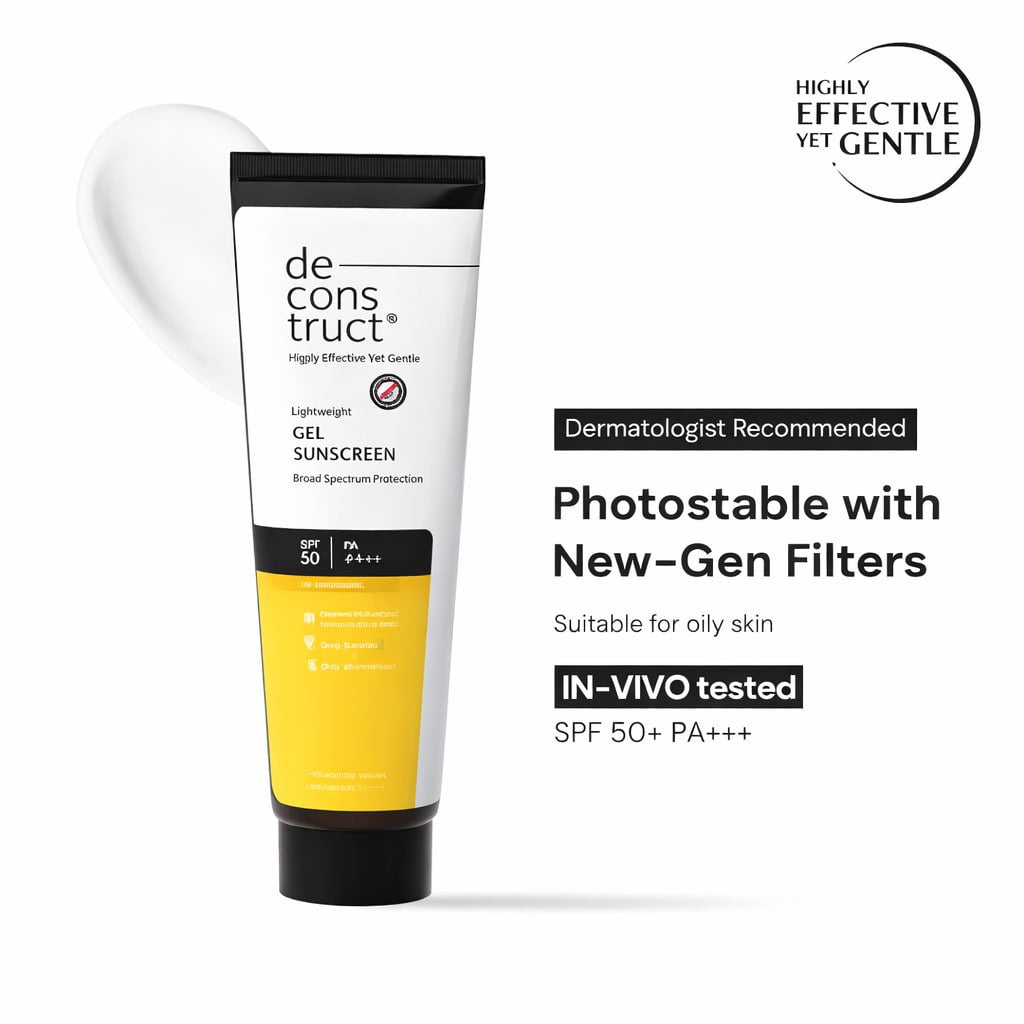 Deconstruct Gel Sunscreen SPF 50+ PA++++ | Lightweight Oil-Free Sunscreen for Oily Skin | Broad Spectrum UV Protection