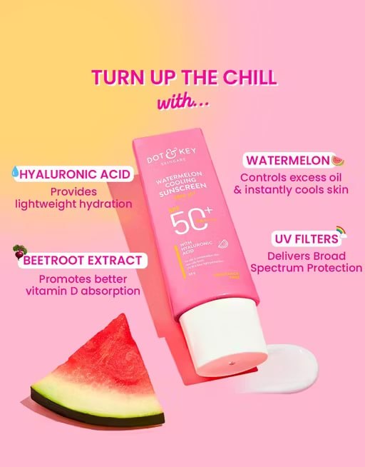 Dot & Key Watermelon Cooling Sunscreen SPF 50+ PA++++ | Hydrating Sunscreen with Hyaluronic Acid | Lightweight UV Protection Gel