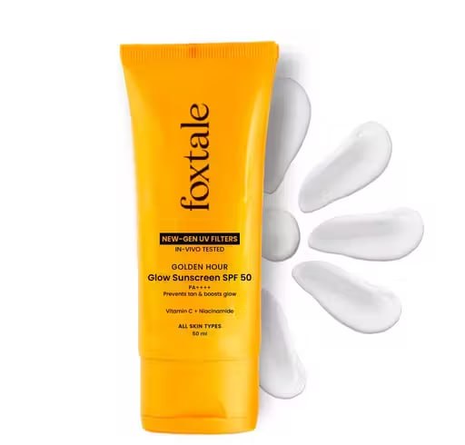 Foxtale Golden Hour Glow Sunscreen SPF 50 PA++++ | Vitamin C & Niacinamide Sunscreen | Brightening & Anti-Tan UV Protection