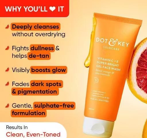 Dot & Key Vitamin C + E Skincare Combo | Super Bright Gel Face Wash + Brightening Moisturizer | Niacinamide Glow Routine Kit