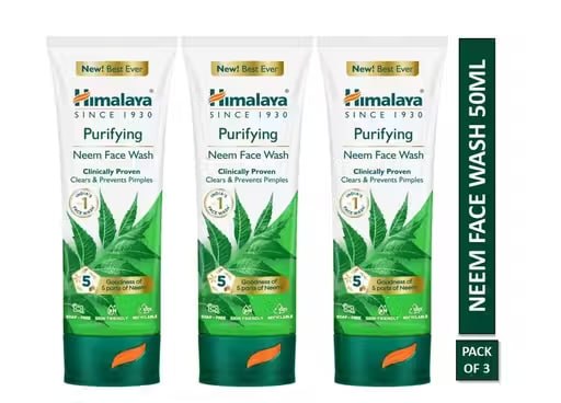Himalaya Purifying Neem Face Wash Pack of 3 | Anti-Pimple Face Wash for Oily & Acne-Prone Skin | Natural Neem Cleanser | 50ml each
