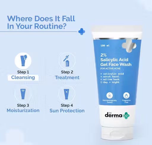 The Derma Co 2% Salicylic Acid Gel Face Wash | Acne Control Face Wash with Witch Hazel & Willow Bark | Oil Control Cleanser (100 ml)