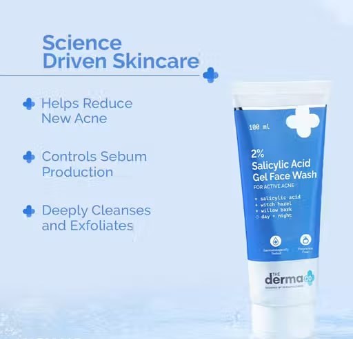The Derma Co 2% Salicylic Acid Gel Face Wash | Acne Control Face Wash with Witch Hazel & Willow Bark | Oil Control Cleanser (100 ml)