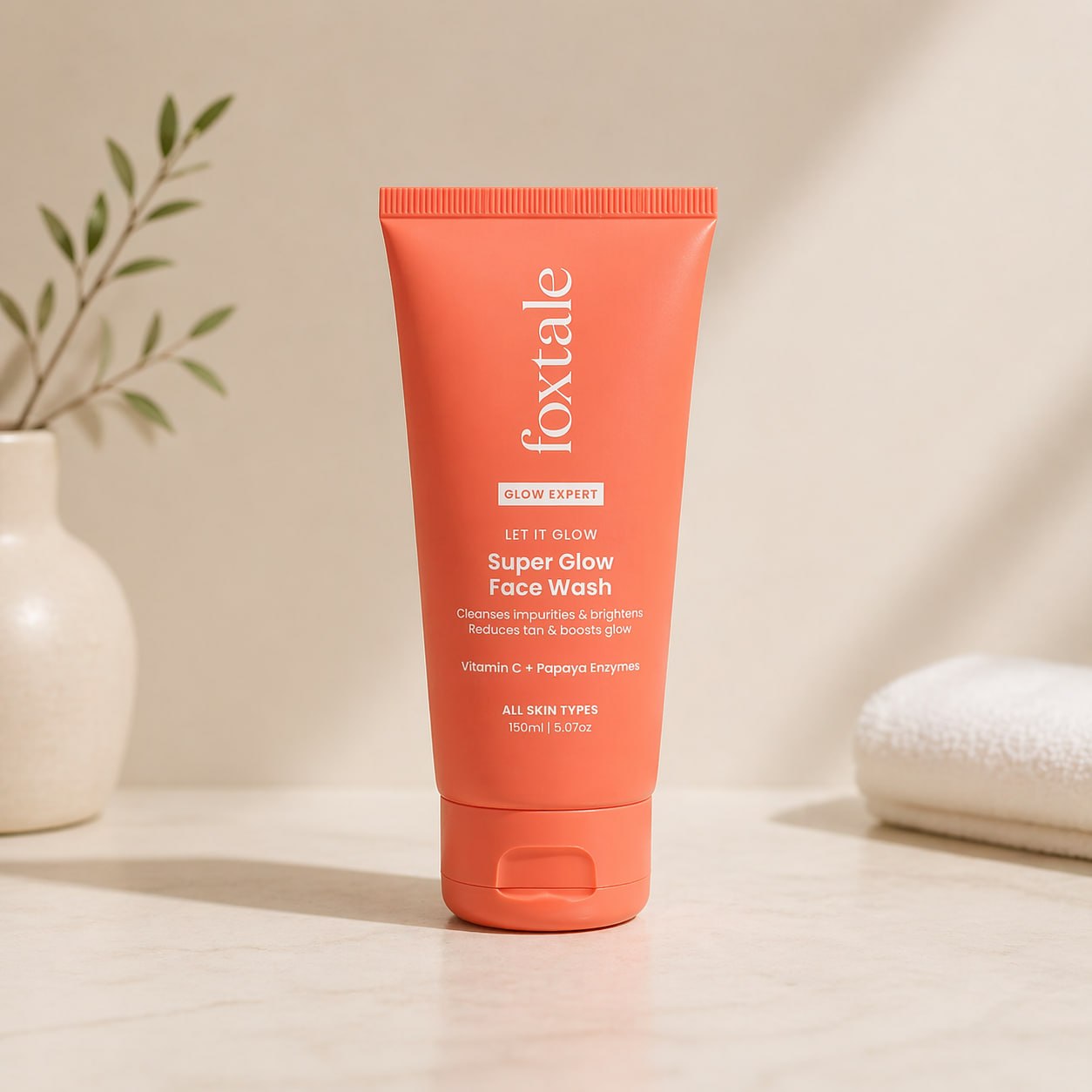 Foxtale Super Glow Face Wash | Vitamin C & Papaya Enzymes Cleanser | Brightening Face Wash for Tan Removal & Radiant Skin (150 ml)