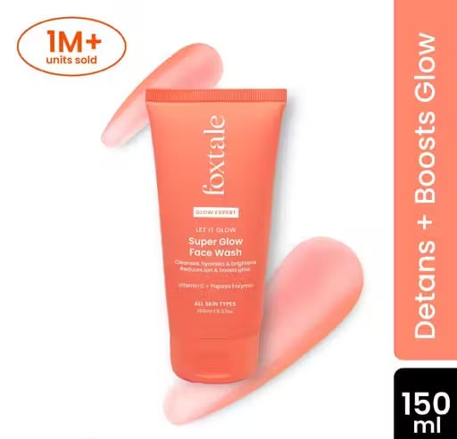 Foxtale Super Glow Face Wash | Vitamin C & Papaya Enzymes Cleanser | Brightening Face Wash for Tan Removal & Radiant Skin (150 ml)