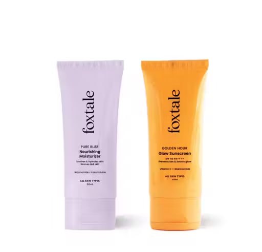 Foxtale Glow & Hydration Skincare Combo | Nourishing Moisturizer + Glow Sunscreen SPF 50 PA++++ | Vitamin C & Niacinamide Routine Kit