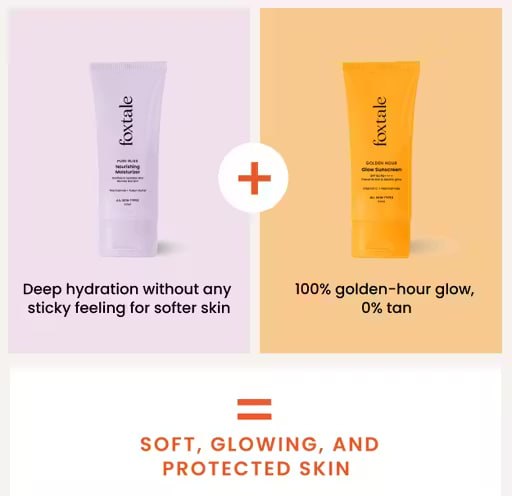 Foxtale Glow & Hydration Skincare Combo | Nourishing Moisturizer + Glow Sunscreen SPF 50 PA++++ | Vitamin C & Niacinamide Routine Kit