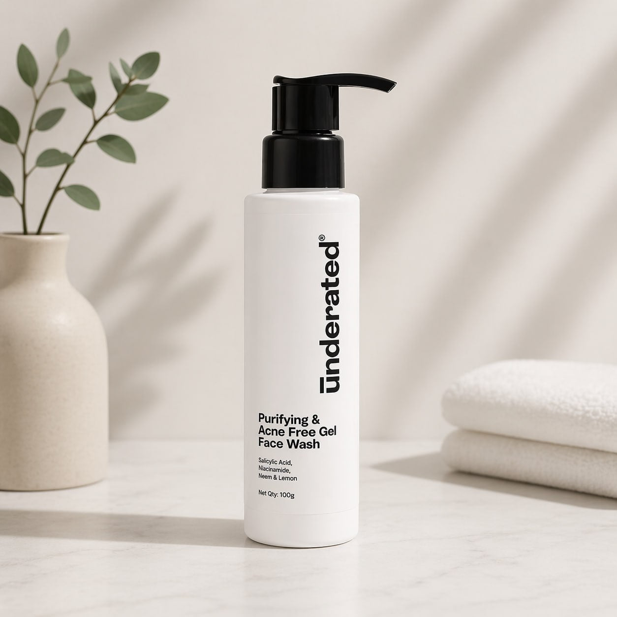 Underrated Purifying & Acne Free Gel Face Wash | Salicylic Acid, Niacinamide & Neem | Oil Control Cleanser for Acne-Prone Skin (100g)