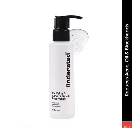 Underrated Purifying & Acne Free Gel Face Wash | Salicylic Acid, Niacinamide & Neem | Oil Control Cleanser for Acne-Prone Skin (100g)