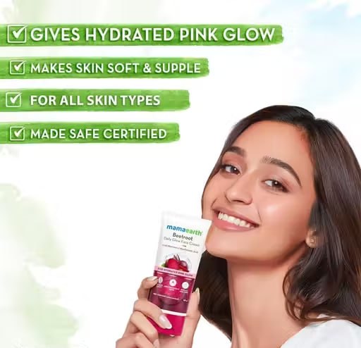 Mamaearth Beetroot Daily Glow Face Cream | Hydrating Moisturizer with Hyaluronic Acid | Brightening Cream for Pink Glow (80 g)