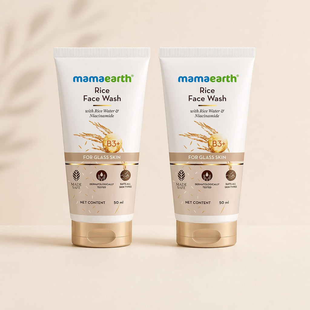 Mamaearth Rice Face Wash Pack of 2 (50 ml Each) | Rice Water & Niacinamide Cleanser | Brightening Face Wash for Glass Skin