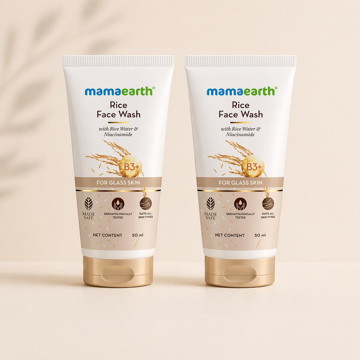 Mamaearth Rice Face Wash Pack of 2 (50 ml Each) | Rice Water & Niacinamide Cleanser | Brightening Face Wash for Glass Skin