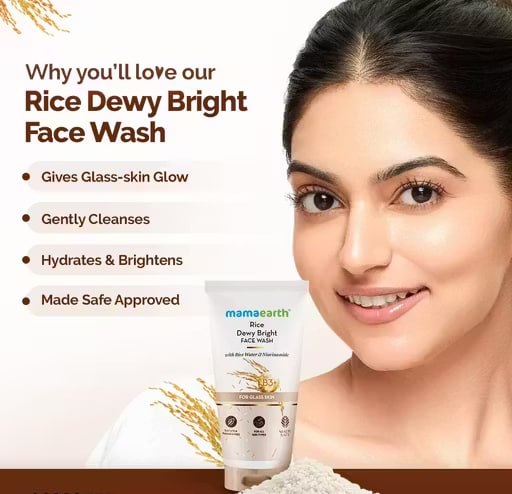 Mamaearth Rice Face Wash Pack of 2 (50 ml Each) | Rice Water & Niacinamide Cleanser | Brightening Face Wash for Glass Skin