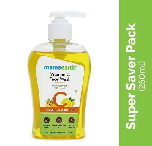 Mamaearth Vitamin C Face Wash (250 ml) Super Saver Pack | Brightening Cleanser with Turmeric | Face Wash for Glowing Skin