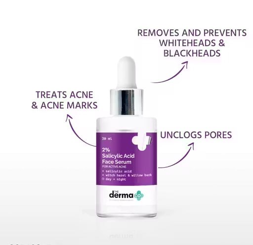 The Derma Co 2% Salicylic Acid Face Serum | Acne Treatment Serum with Witch Hazel & Willow Bark | Pore Clearing Serum for Oily Skin (30 ml)