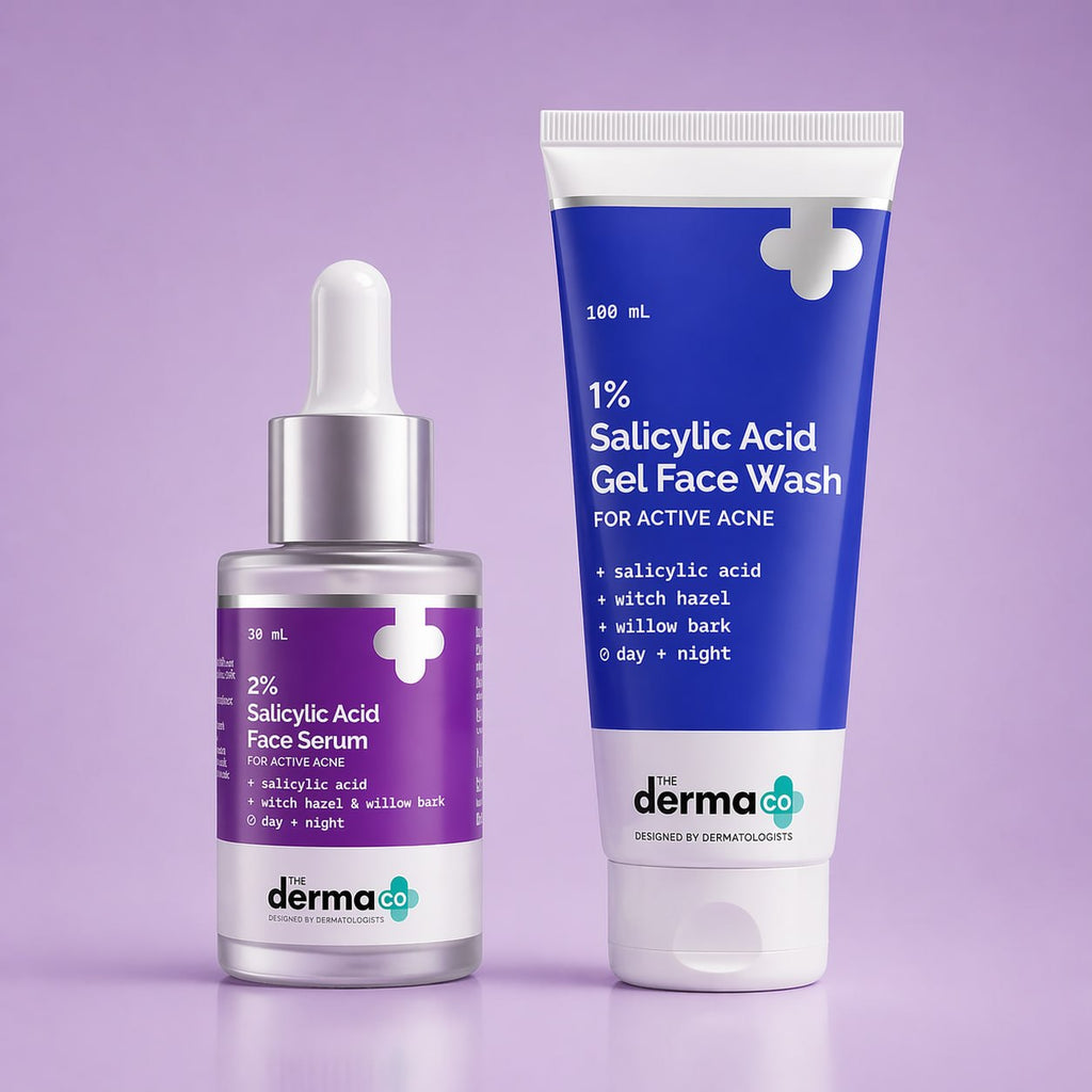 The Derma Co Acne Control Combo | 2% Salicylic Acid Face Serum (30 ml) + 1% Salicylic Acid Face Wash (100 ml) | Pimple & Oil Control Skincare Kit