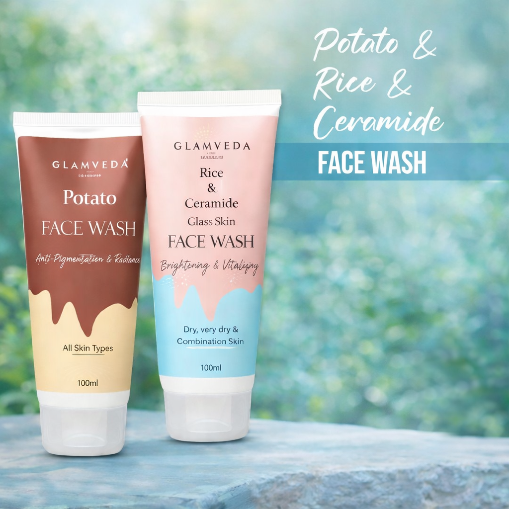 Glamveda Rice & Ceramide & Poatato Face Wash For Men & Women , Face Wash & Scrubs For Brigetning Pigmentation Whitening (pack of 2)