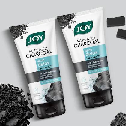 Joy Activated Charcoal Deep Detox Face Wash Pack of 2 | Niacinamide Cleanser for Oil Control & Pore Cleansing (150 ml Each)